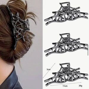10 for $25 Large Black Gun Metal Spiderweb Metal Hair Clip Grunge Goth Emo